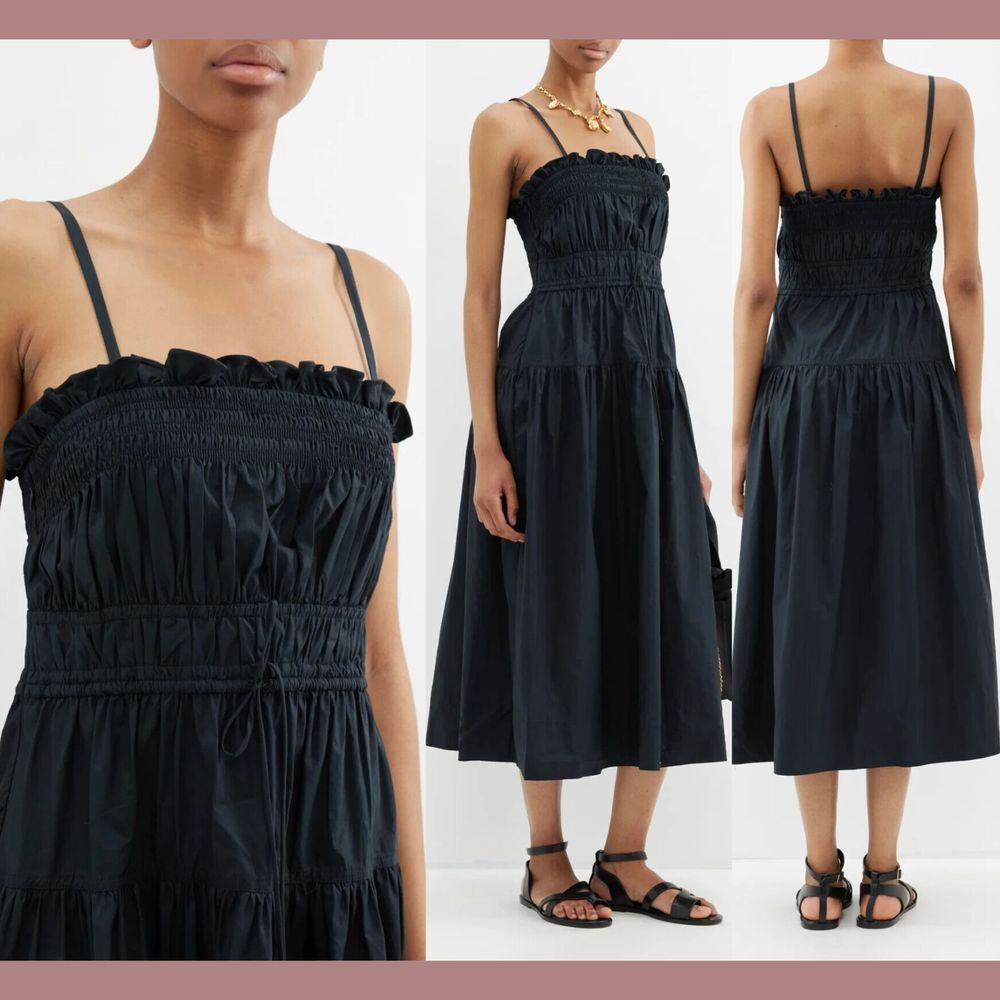 NWT $450 Ulla Johnson [ 16 ] Lisbet‎ Ruffle Cotton Sundress in Noir Black Q896